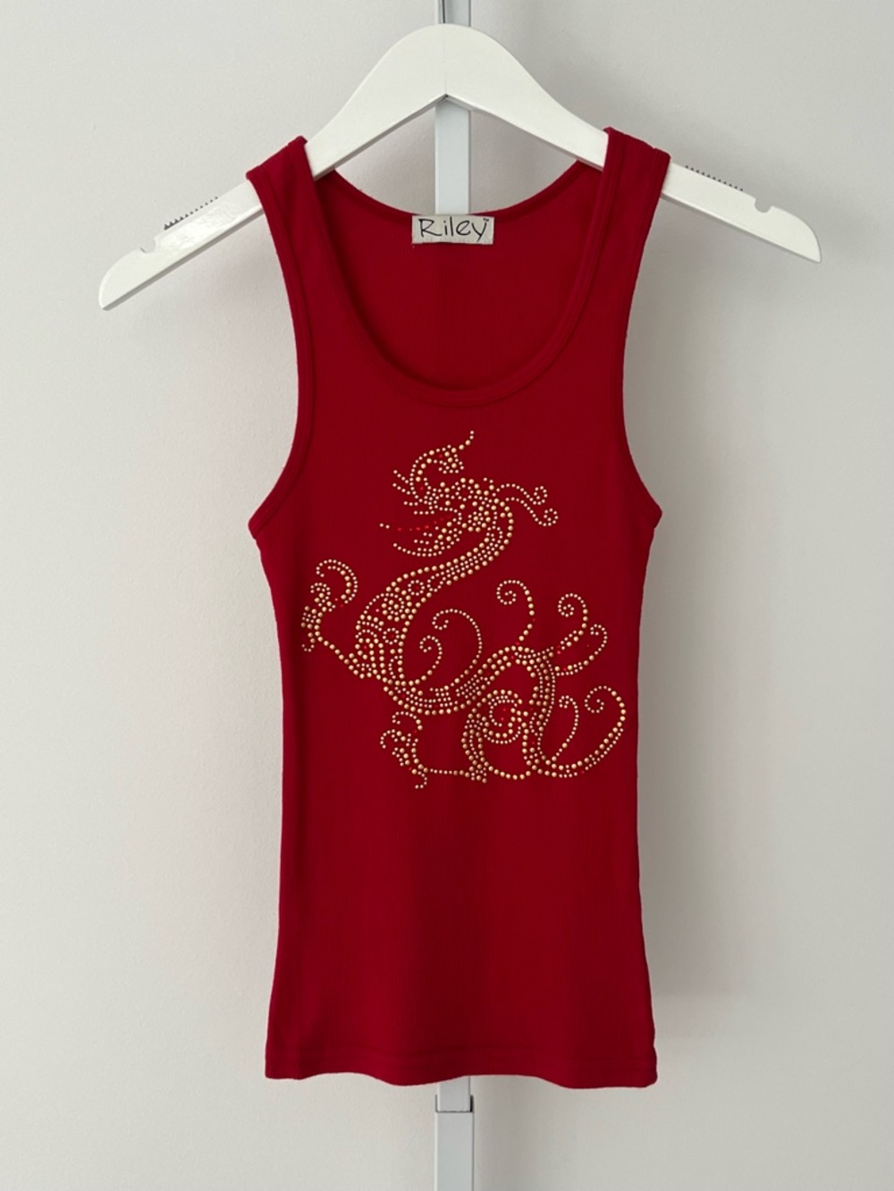 RILEY RED GOLD EMBELLISHED DRAGON TANK TOP SIZE S